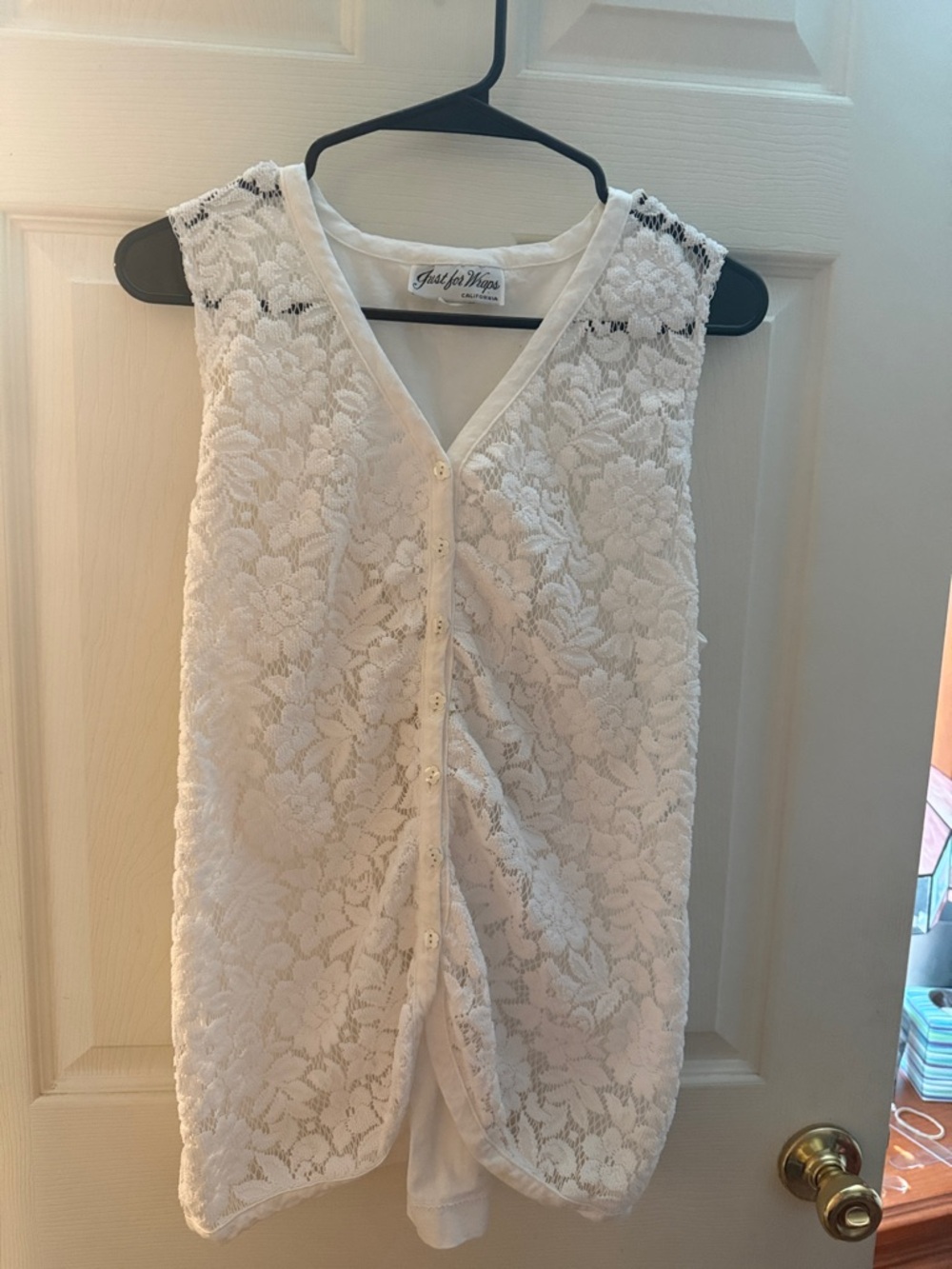 Just My Size White Lace Button-Front Tank